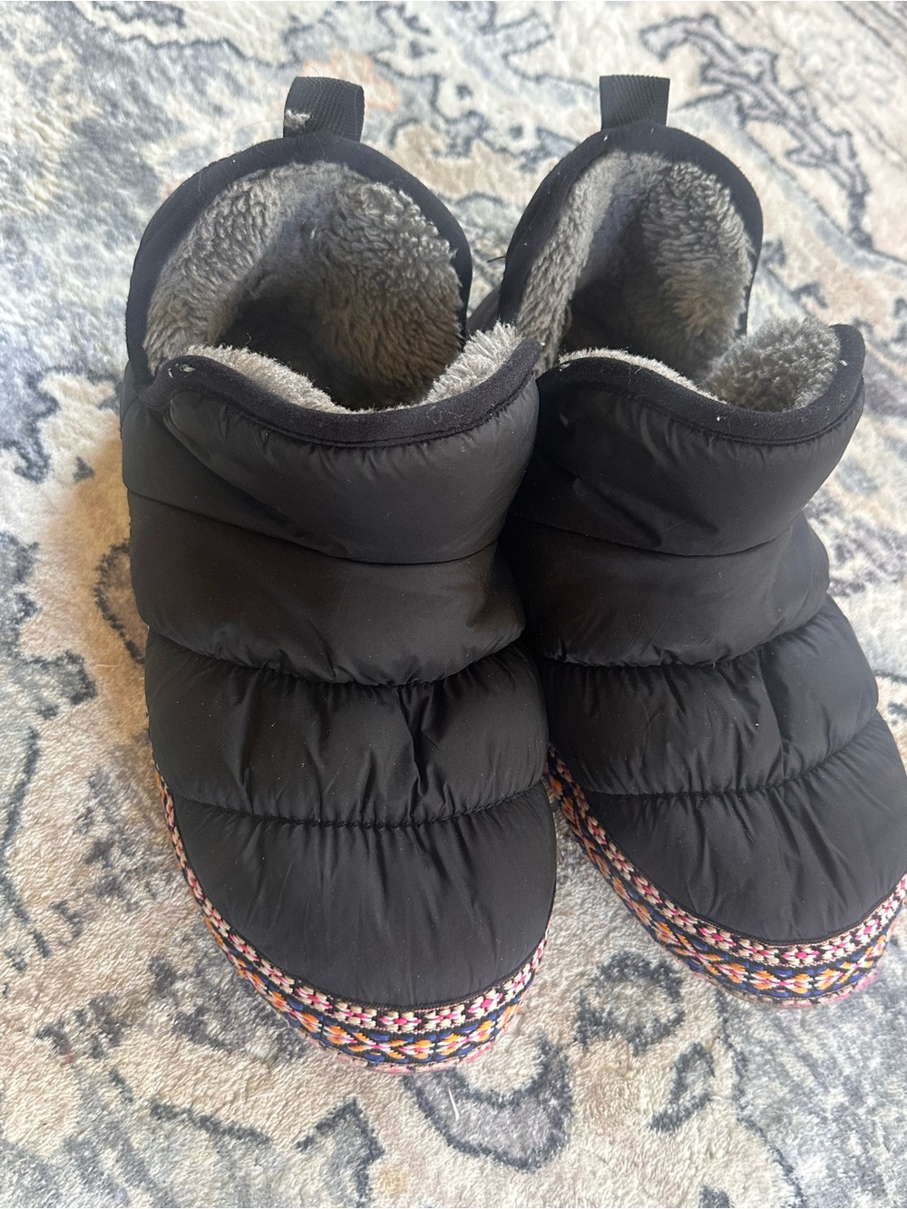 Women’s Ariat Black Puffer Boot Slippers with Cozy Gray Lining